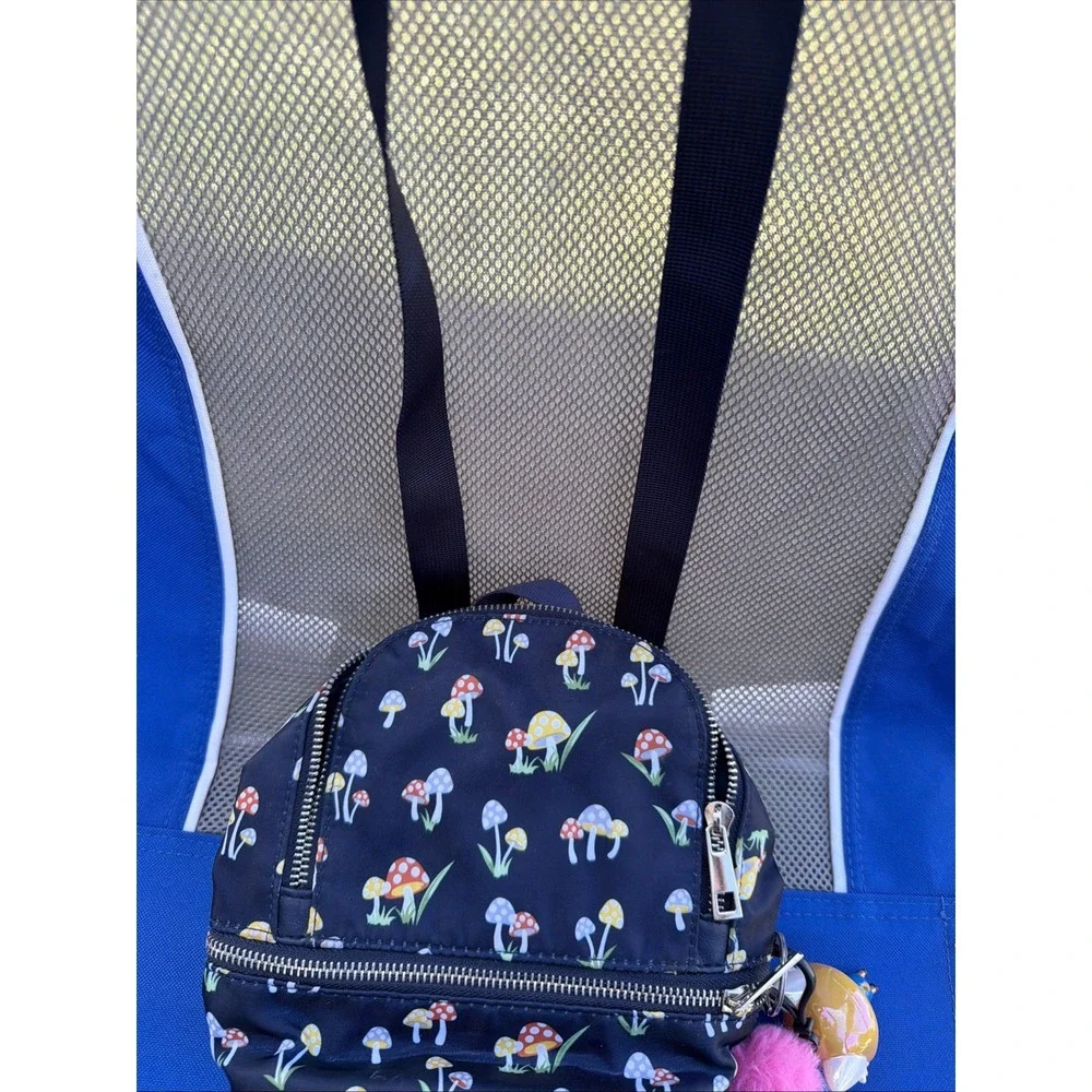 Mushroom Small Navy Colorful All Over Print Backpack With Adjustable Straps Mini